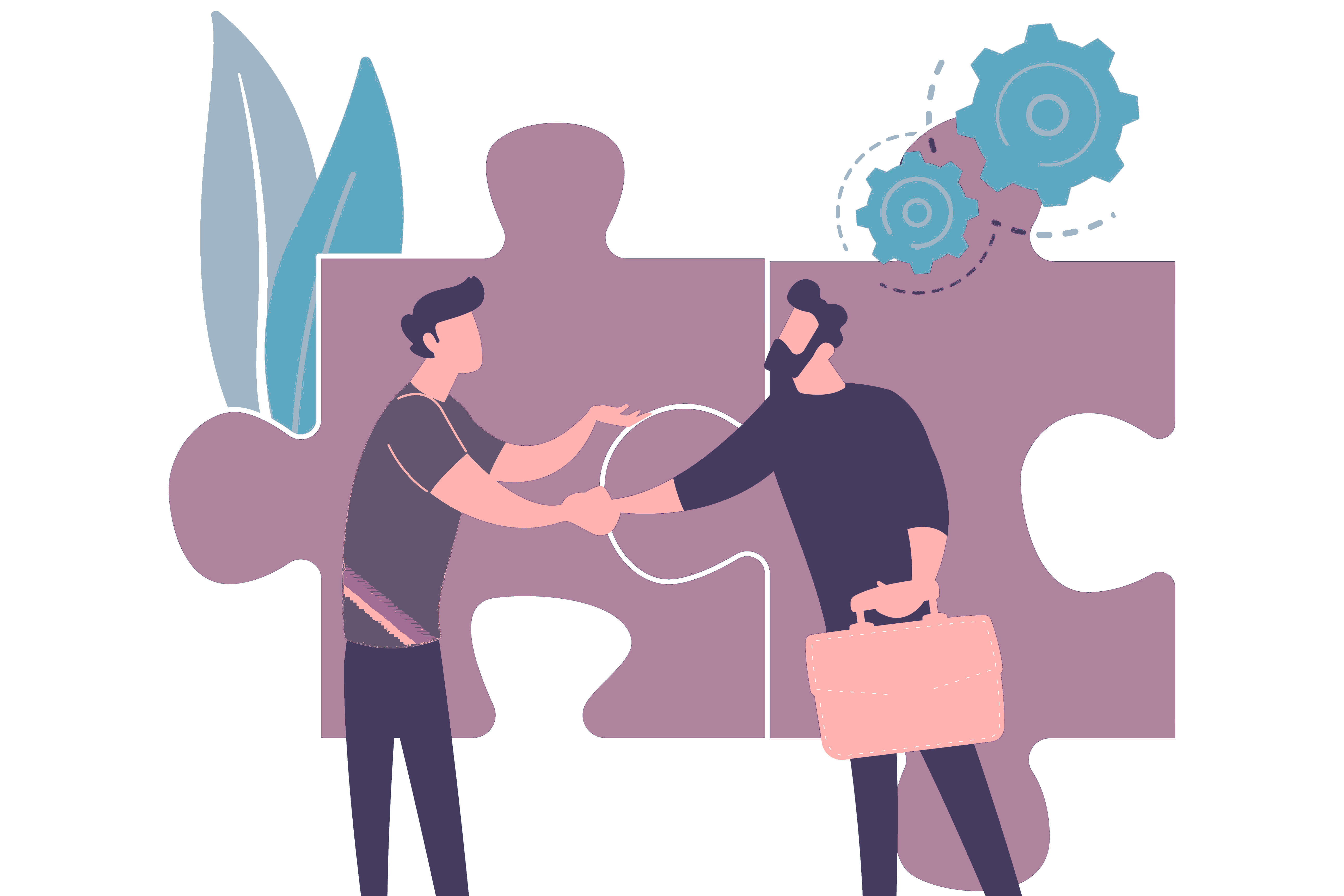 Personas apretando manos delante de un puzzle