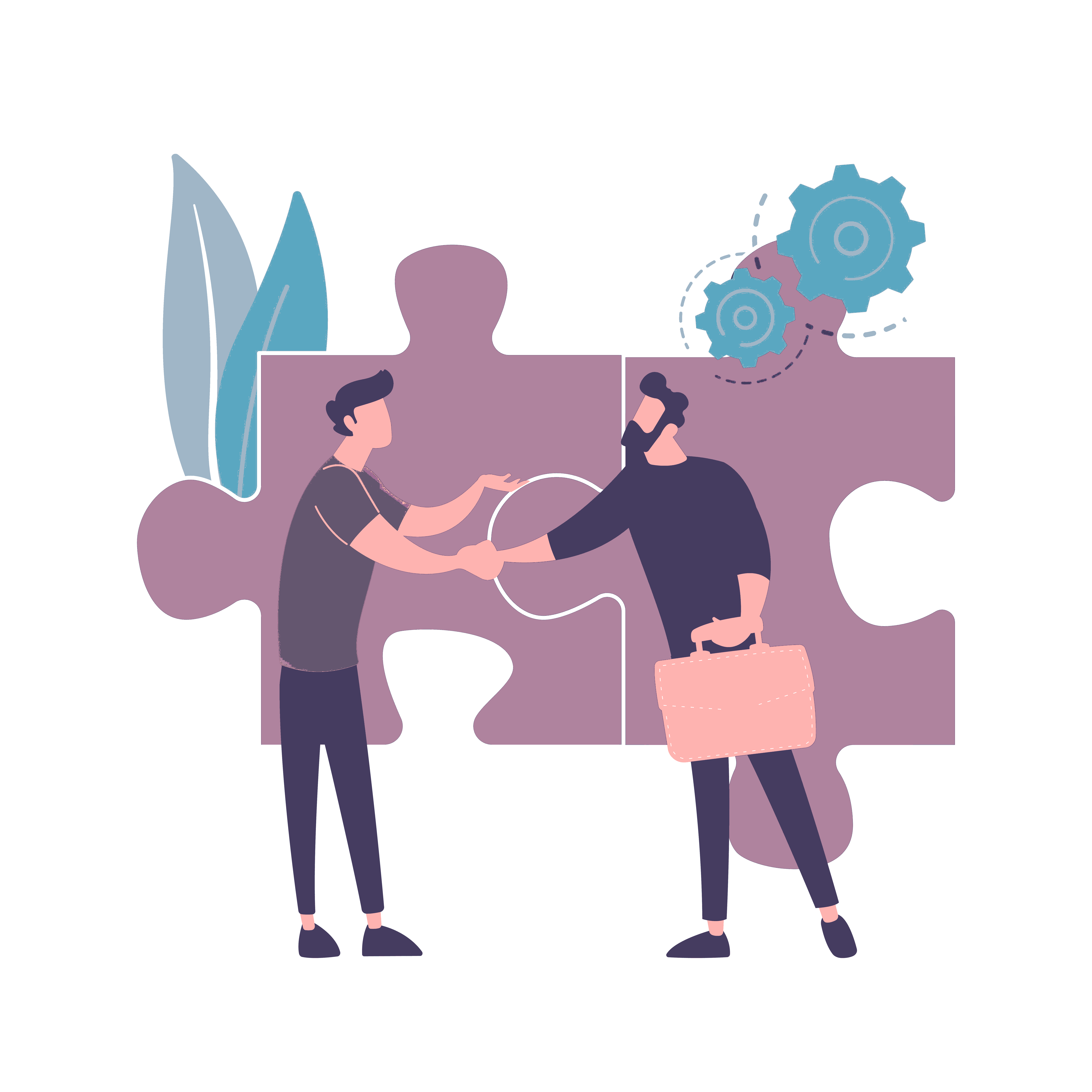 Puzzle completo y personas apretando manos